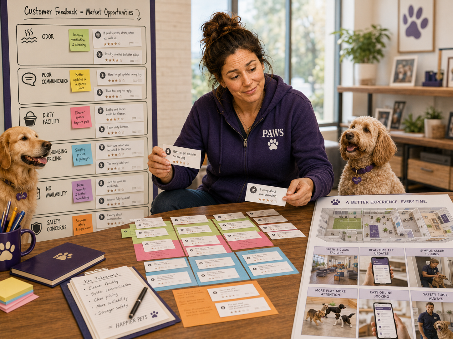 PAWS operator maps a practical dog daycare service area around traffic, school zones, rail crossings, parking, and commuter routes.