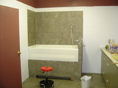Custom grooming tub surround and bathing station layout example.