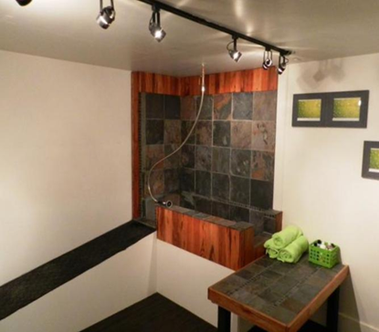 Custom dog grooming bathing station example with built-in design elements.