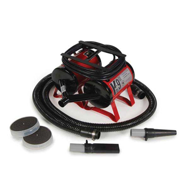 Portable force dryer example for small dogs, spot drying, and grooming room use.