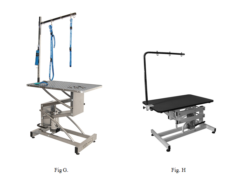 Figure G and Figure H commercial hydraulic grooming table examples showing less common table designs.